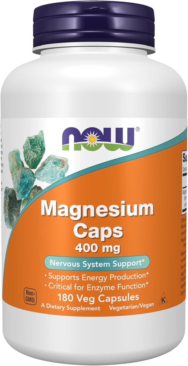 NOW Foods Magnesium 400mg Nervous System Support Enzyme Function 180 Capsules