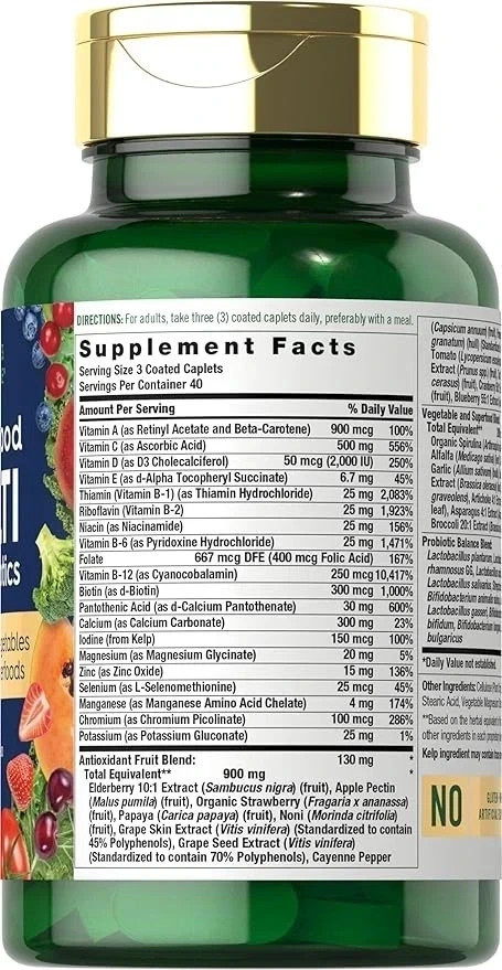Whole Food Multivitamin with Probiotics | 120 Caplets | by Nature’s Fortune