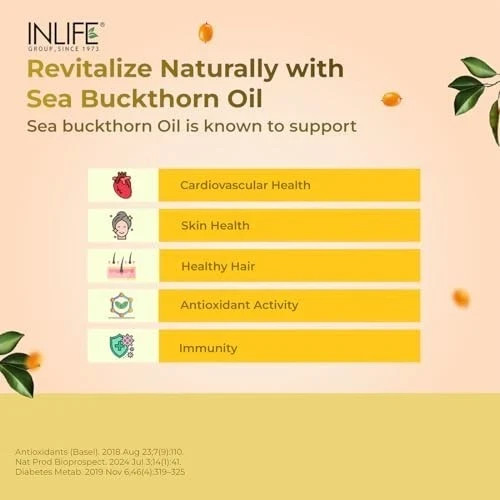 INLIFE Sea Buckthorn Oil 500mg 30 Liquid Filled Veg Capsules Pack of 1 Omega FS