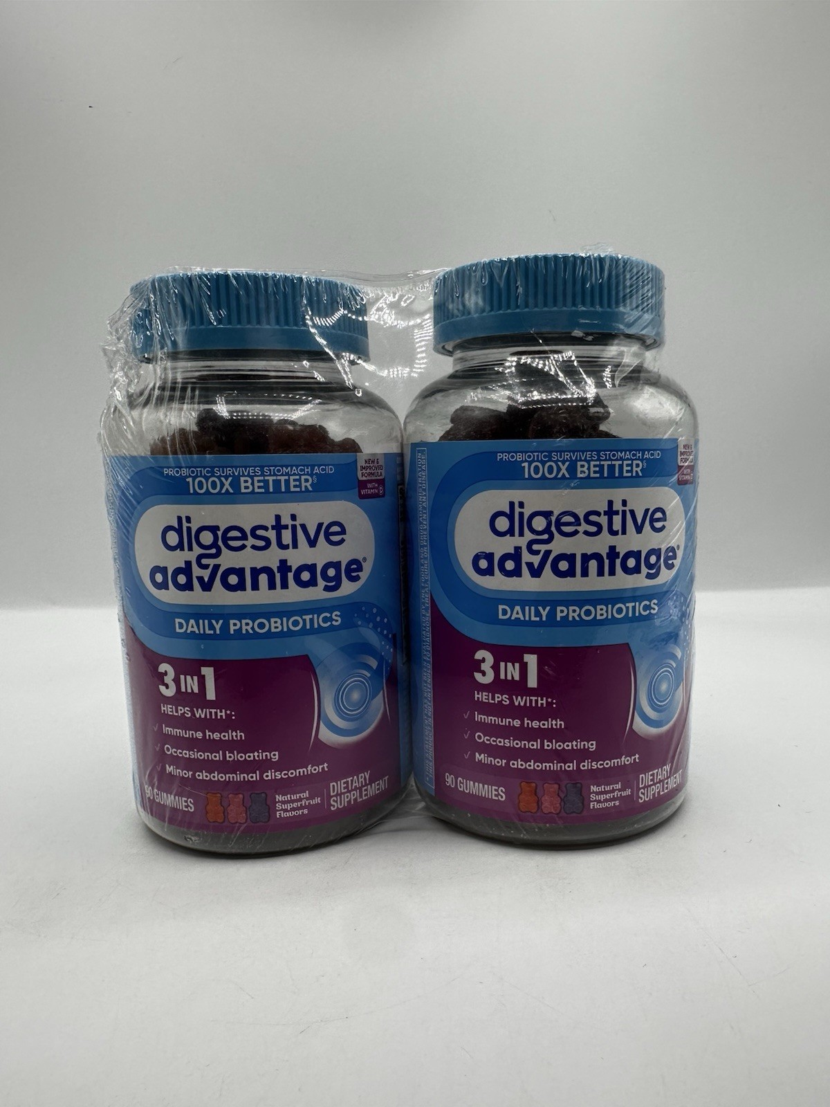 Digestive Advantage Daily Probiotics Gummies 3 in 1, 90 Count, Pack of 2 Exp6/26