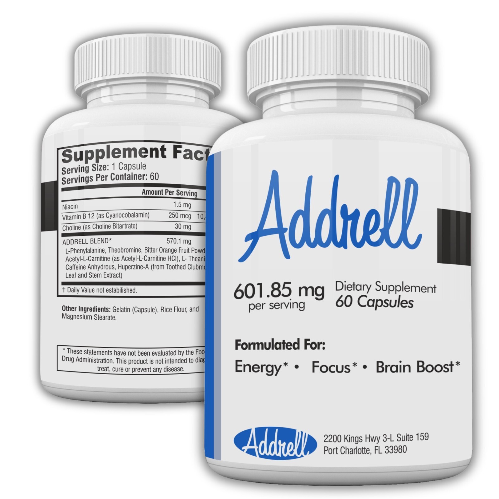 Addrell Energy Stimulant Dietary Supplement Designed for Brain Boosting-60 Pills