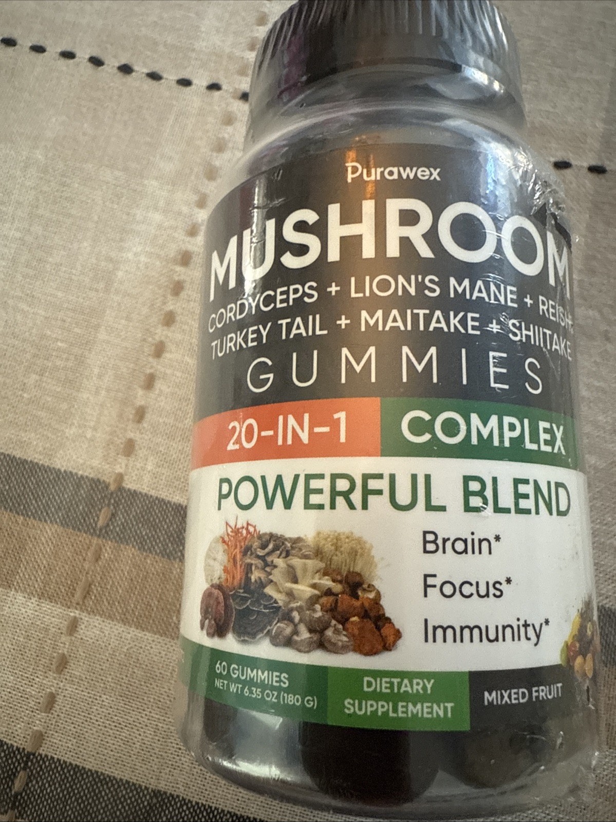 Purawex Mixed Fruit Mushroom Complex Gummies, 60 count, Exp. 3/27, Free Ship!