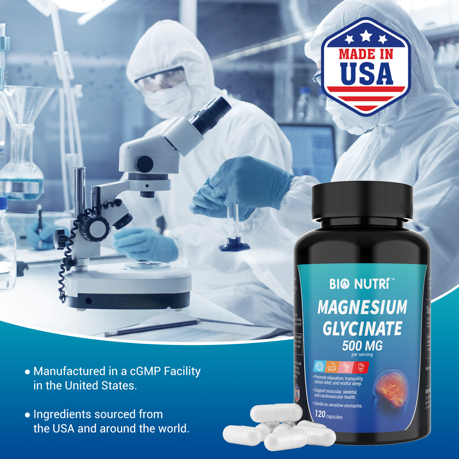 Magnesium Glycinate 500mg-High Absorption,Improved Sleep,Stress & Anxiety Relief