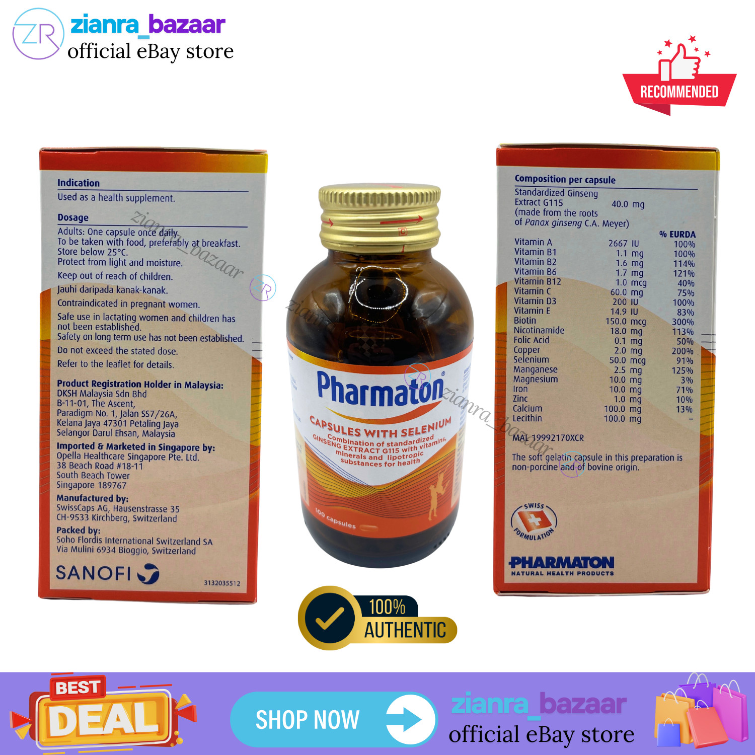 Pharmaton with Ginseng G115 100 Tablets Ginseng and Selenium Energy Booster
