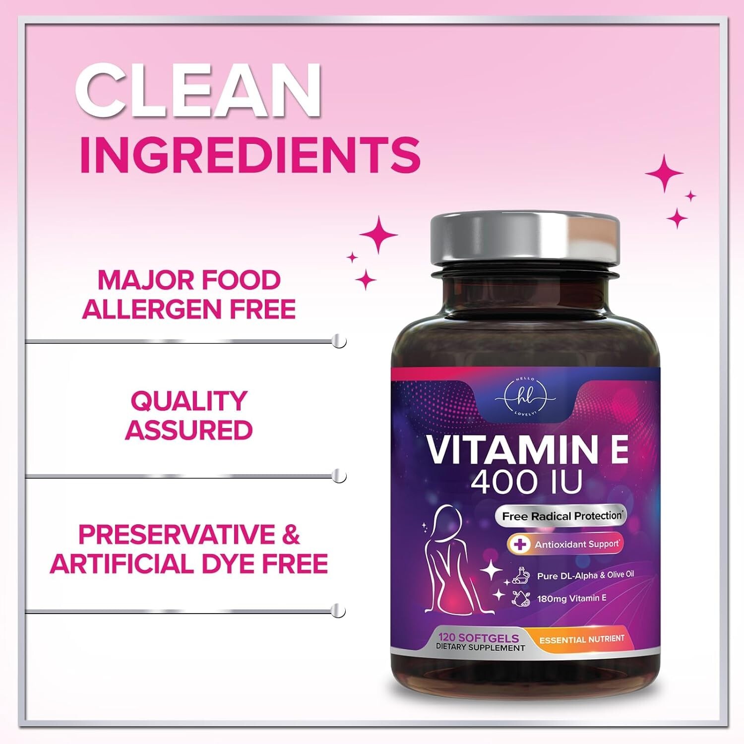 E Vitamin for Women and Men – 180 mg (400 IU) dl-Alpha Powerful Antioxidant