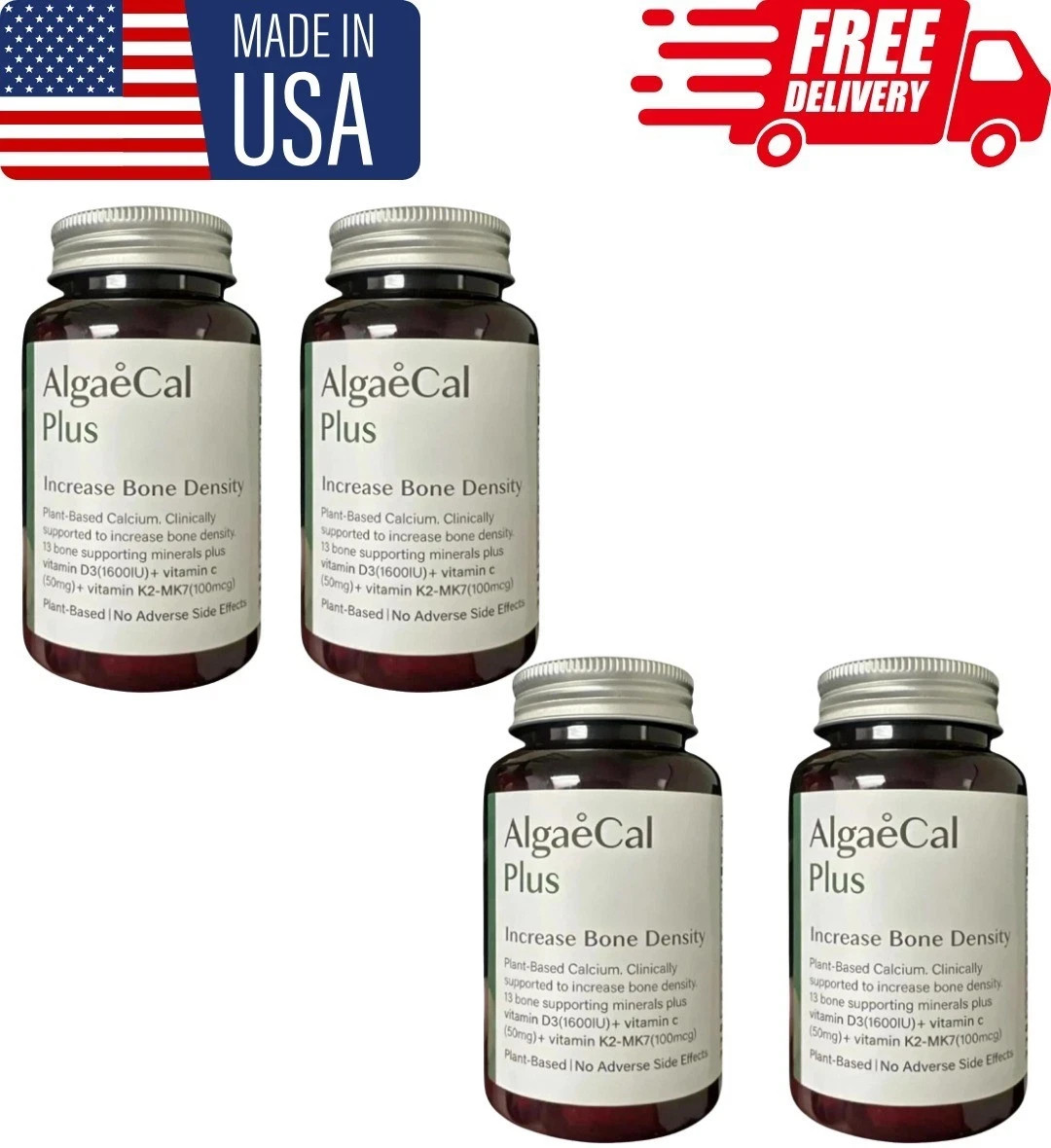 pack of 4 AlgaeCal Plus Stronger Bones Dietary Supplement Algae Cal 120Ct