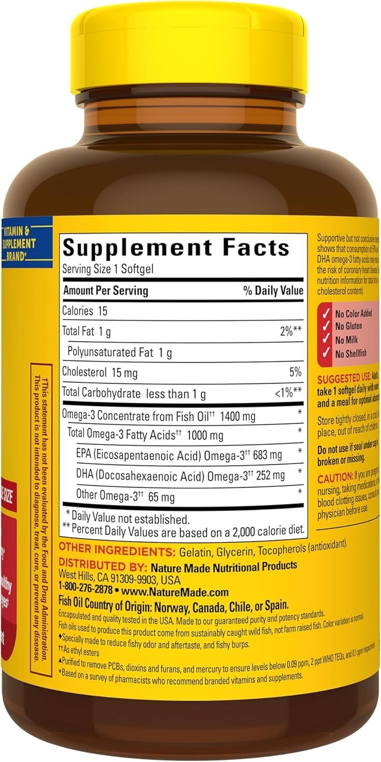 Nature Made Burp-Less Ultra Omega-3 Fish Oil 1400mg Softgels, 130 ct.