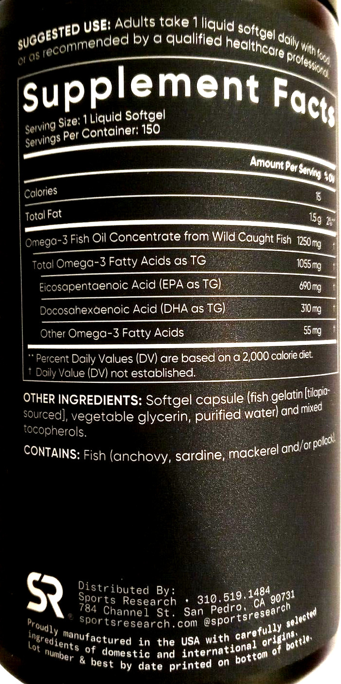 Sports Research Triple Strength Omega-3 Fish Oil 150 Softgels EXP 04/2027