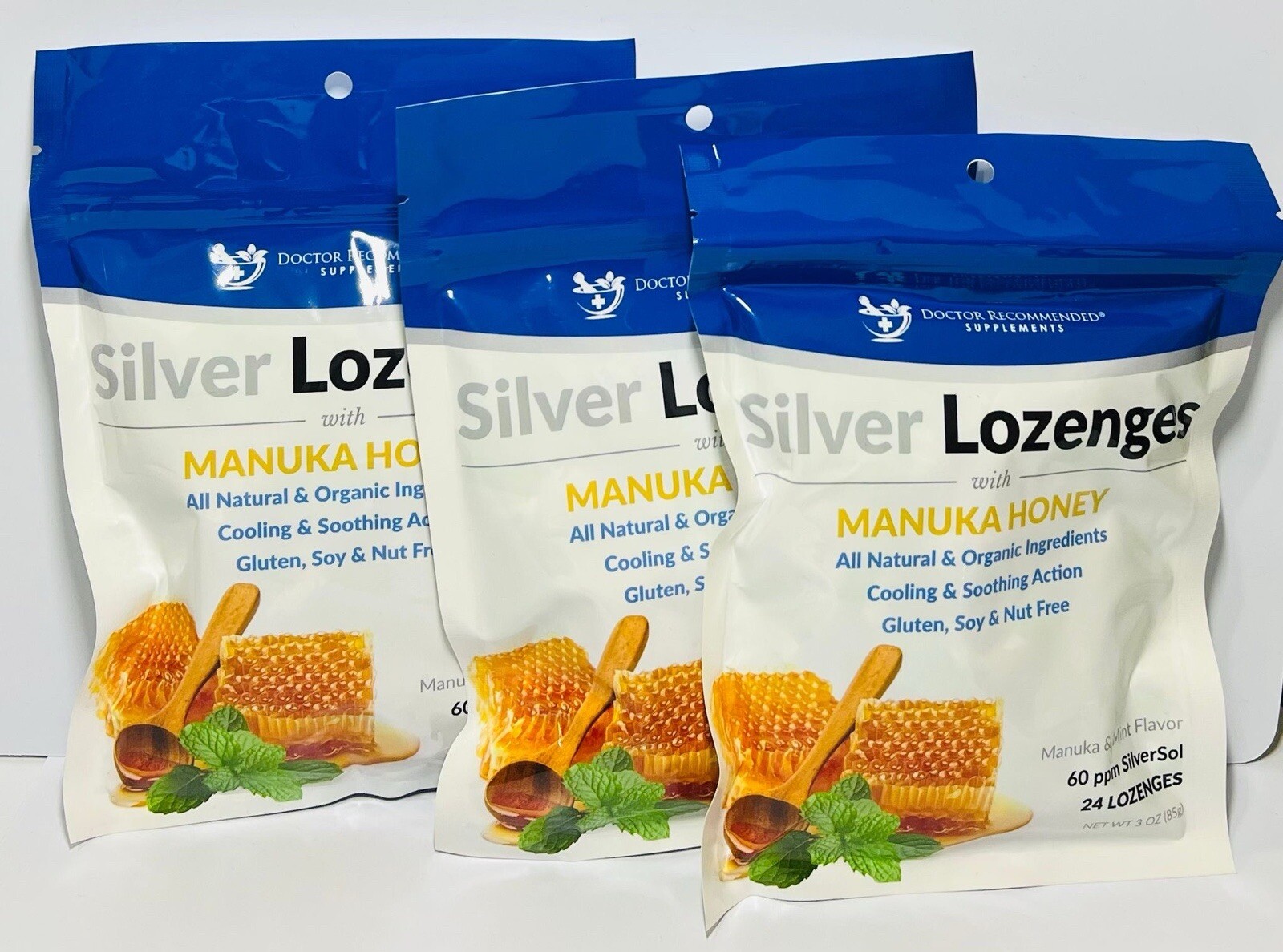 3 PACK ✅Silver Lozenges with Manuka Honey 45-50mcg All-Natural Nano Silver 60ppm