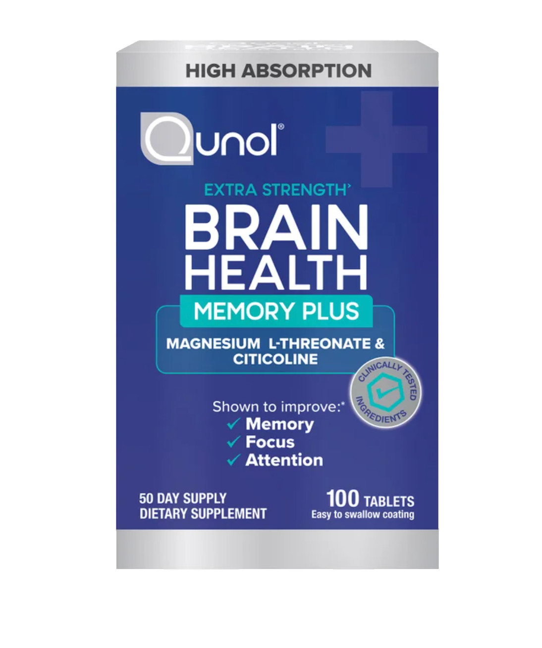 Qunol Brain Health Memory Plus 100 Tablets Magnesium L-Threonate