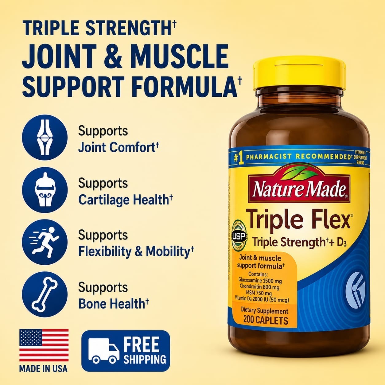 Nature Made Triple Flex Triple Strength 200 Caplets Joint Support Pack of 2