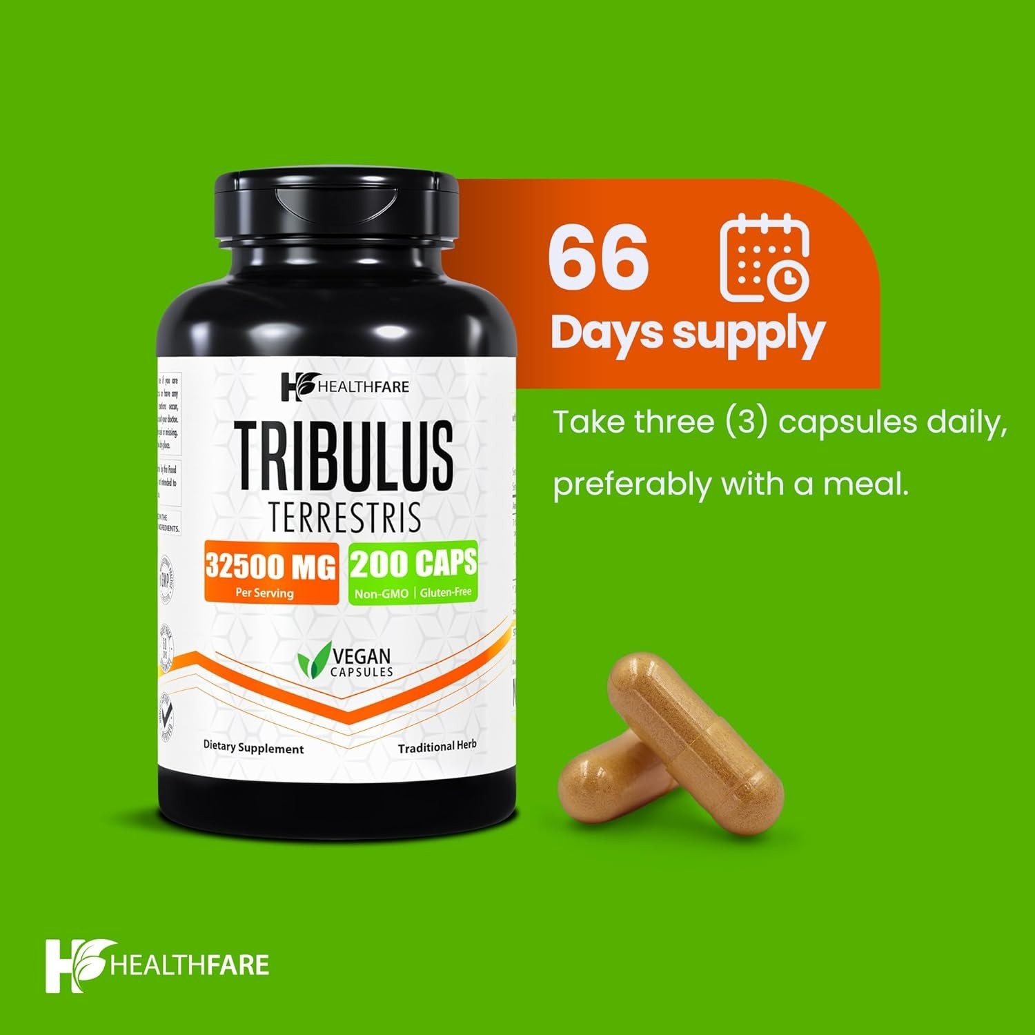 Healthfare Tribulus Terrestris 32,500mg 200 Caps High Potency Herbal Supplements