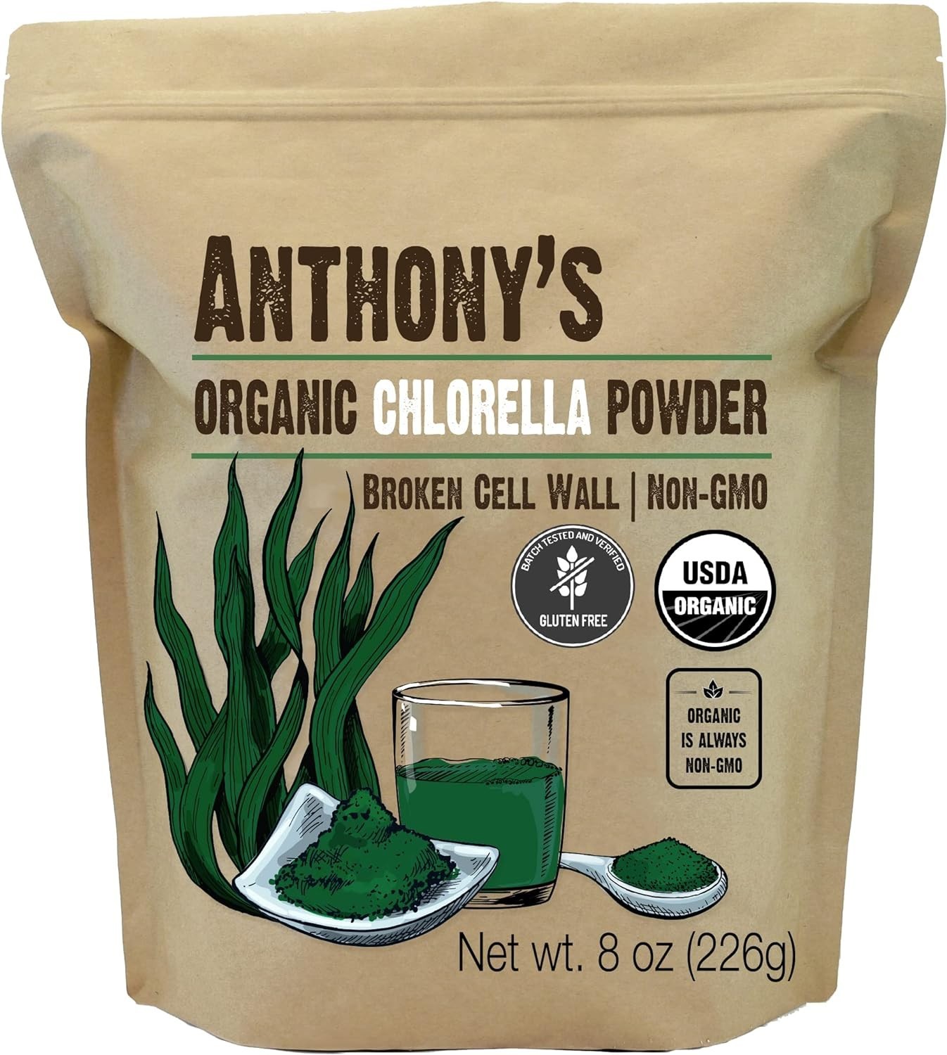 Anthony’s Organic Chlorella Powder, 8 oz, Non GMO, Gluten Free, Broken Cell Wall