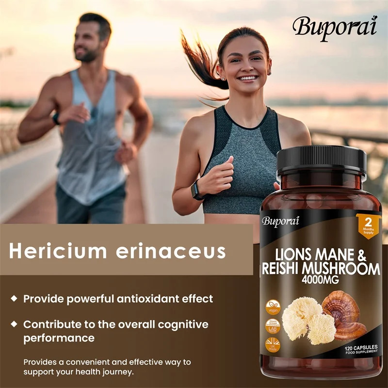 Lions Mane & Reishi Mushroom 4000mg 240pcs, For Mood,Improves Cognitive Function