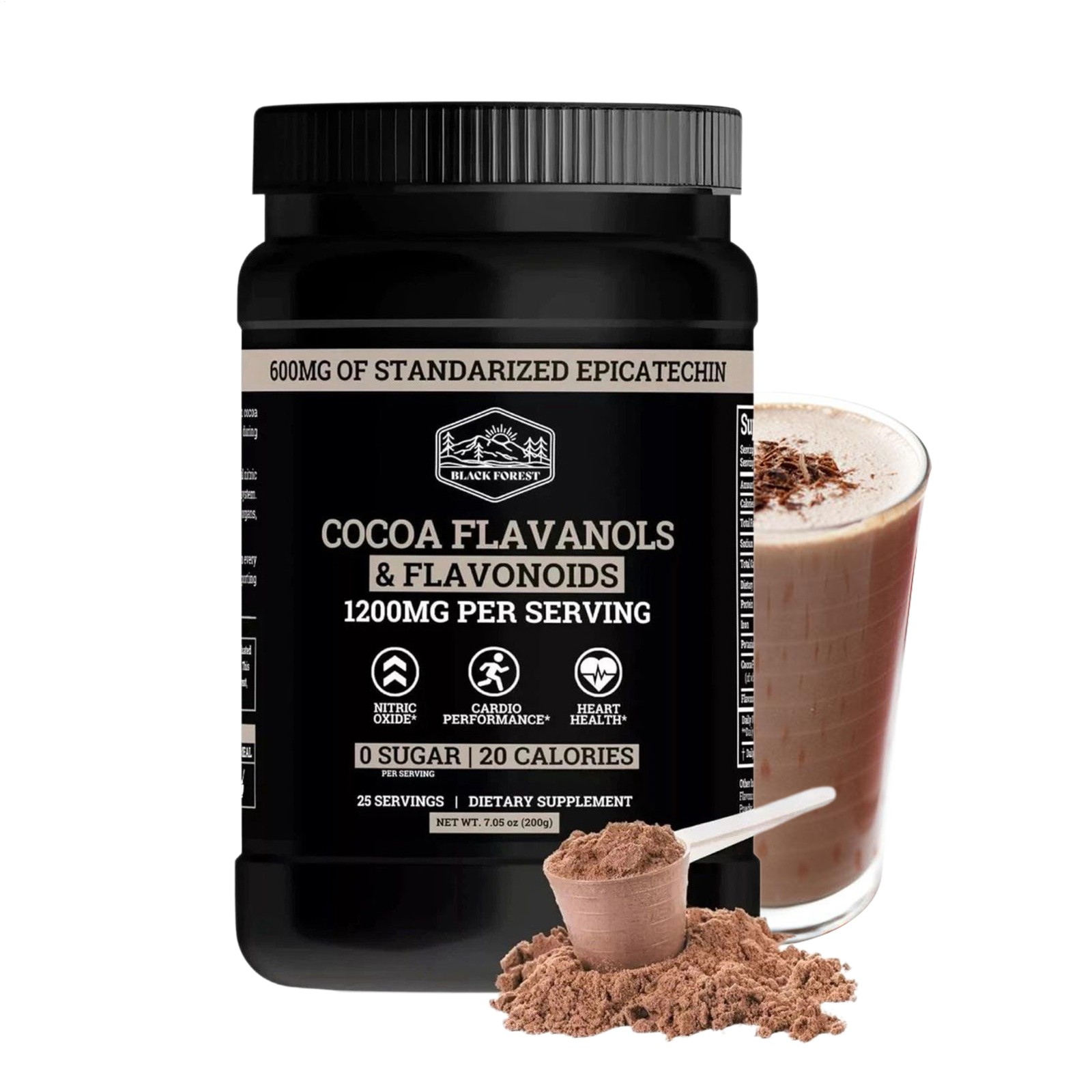 8.7oz Flavanol Top Black Cocoa Powder and Flavonoids Supplements 1200mg Forest