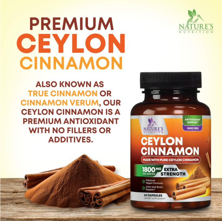 ( 2 pack ) Organic Ceylon Cinnamon 1800mg Certified Supplement Capsules