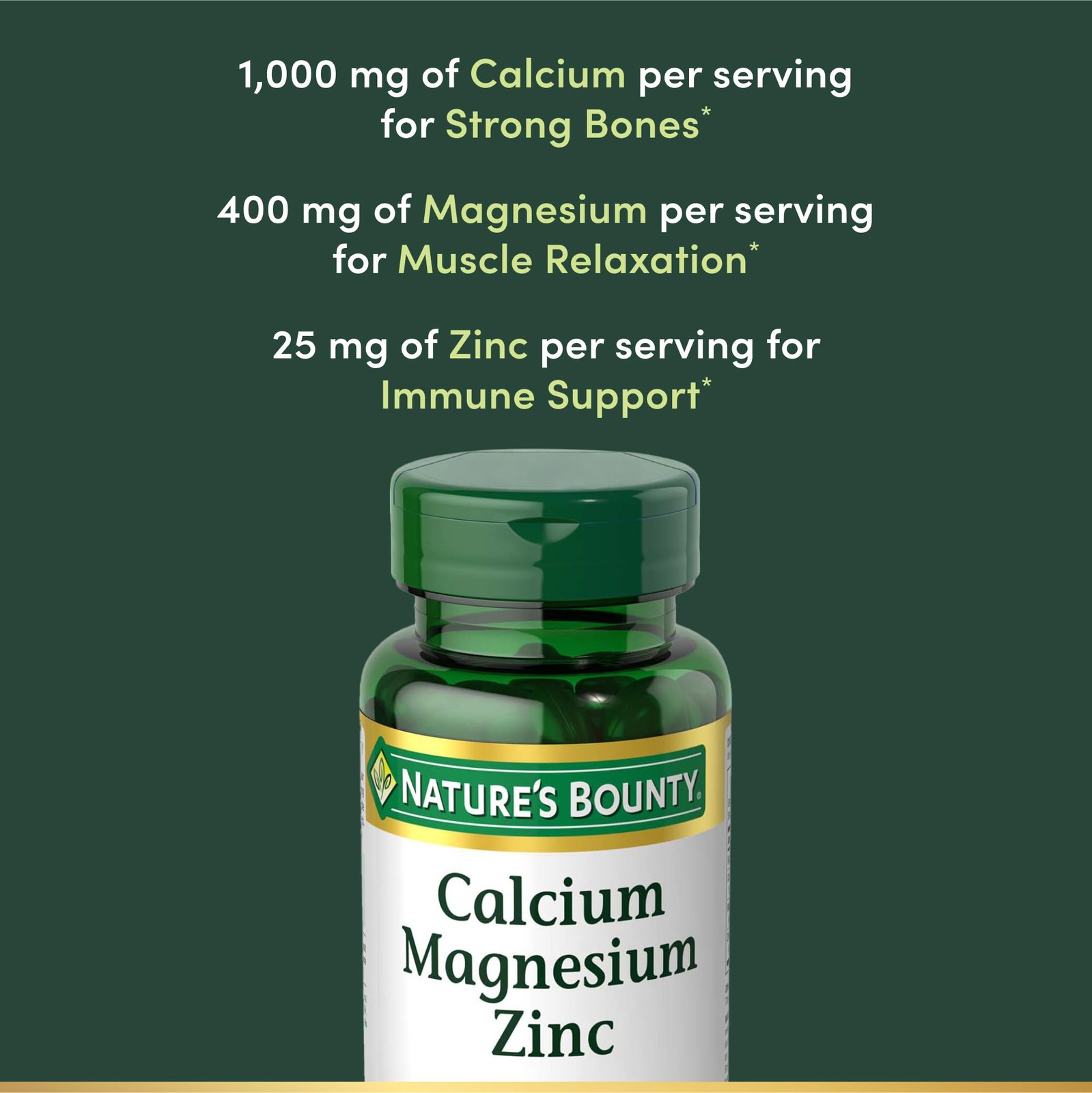 Nature’s Bounty Calcium Magnesium & Zinc Caplets, 100 Count (Pack of 1)