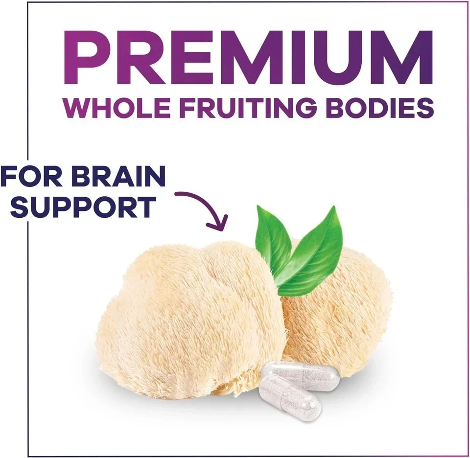 Lions Mane Supplement Capsules 10,000mg, Premium Lions Mane Mushroom for Support