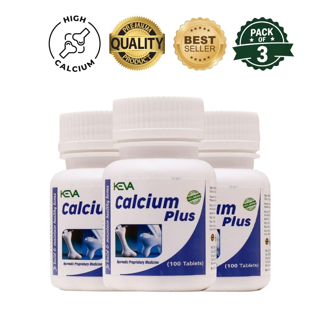 3 Pack KE.VA Calcium Plus 300 Tablets Bone Support