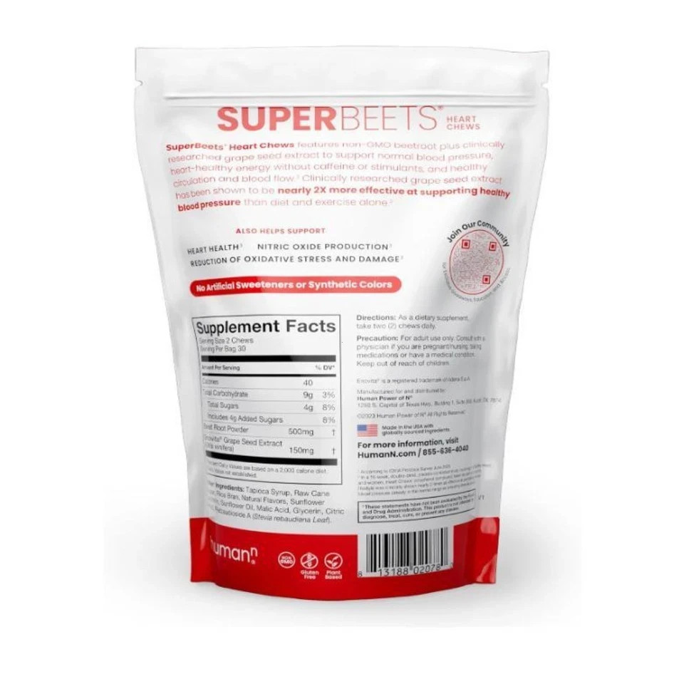 SuperBeets Heart Chews – 2-Pack, Beet, Grape, Antioxidant