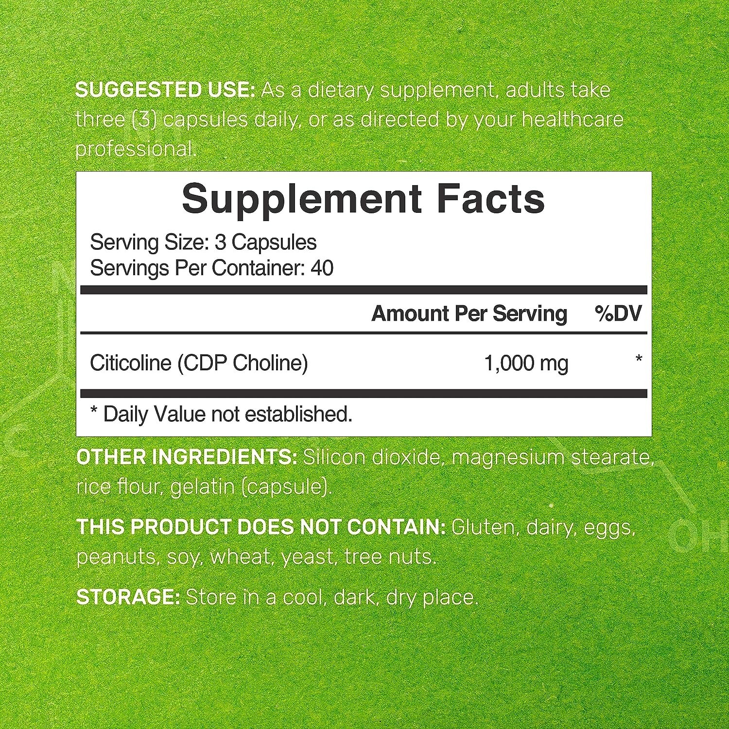 Citicoline CDP Choline 1000mg 3X120 Caps supports Brain Cognitive Function
