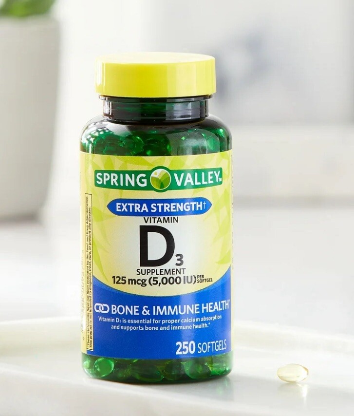 Spring Valley Vitamin D3 Supplement Softgels – 5000iu (250 Count)
