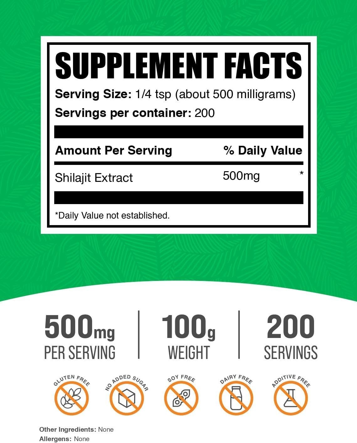 Shilajit Extract 500mg per Serving Gluten Free 100g Pack of 1
