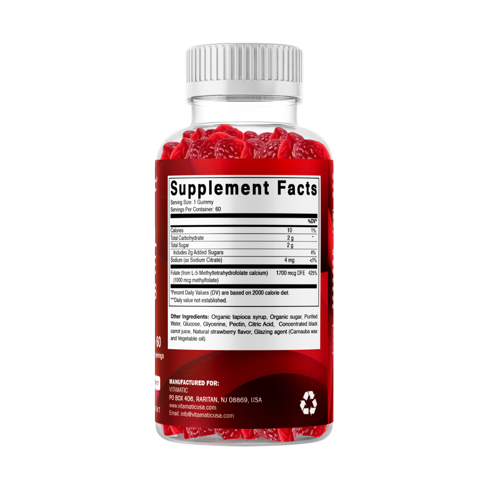 Vitamatic Methylfolate Gummies 1000 mcg – Active 5-MTHF Form – 60 Gummies
