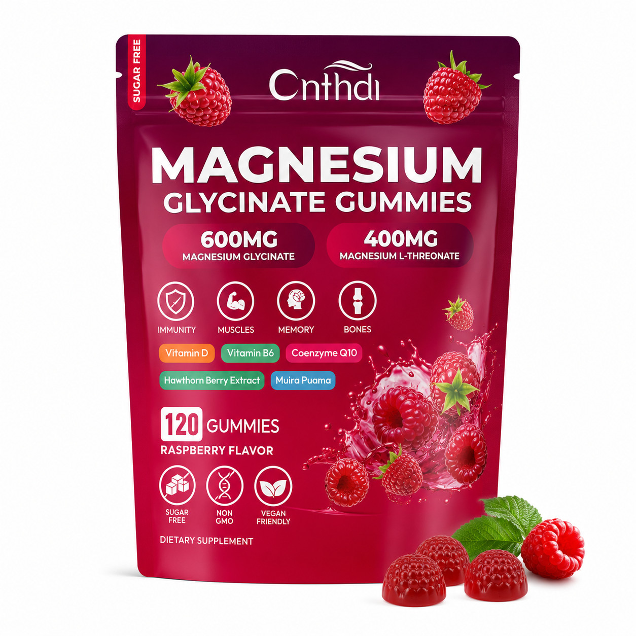 Magnesium Glycinate Gummies 600mg + L-Threonate 400mg Sugar Free 120 Count