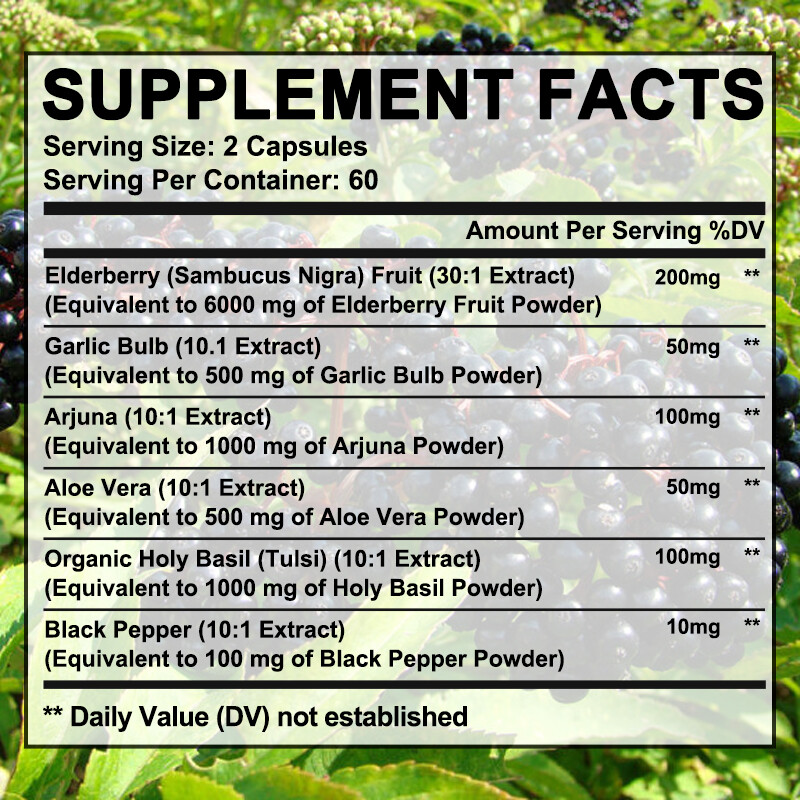 Elderberry Capsules 9100mg Immune System Support Sambucus Nigra Extract