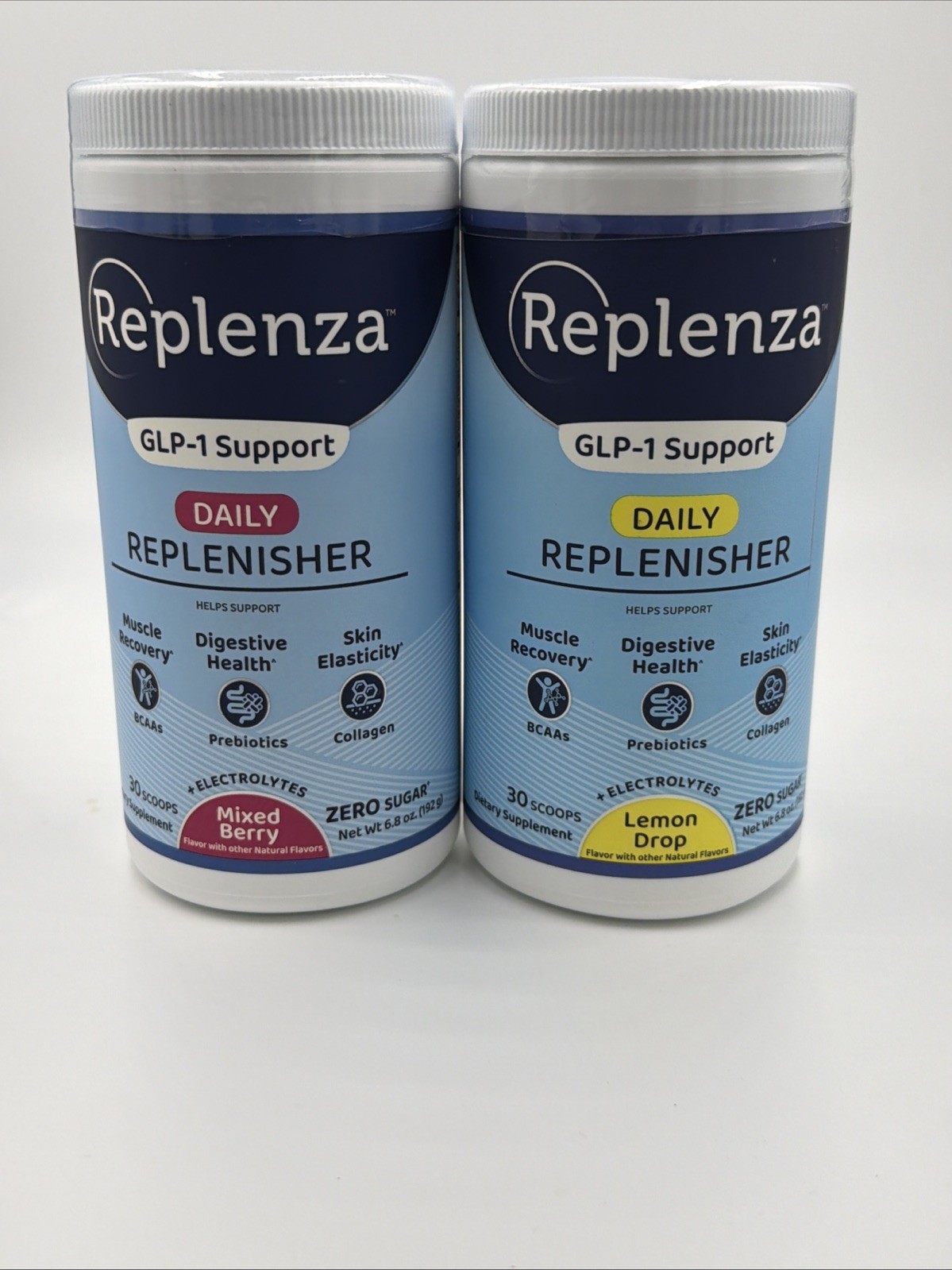 (2) Replenza Daily Replenisher Lemon Drop Mixed Berry Powder Zero Sugar 8 & 9/26