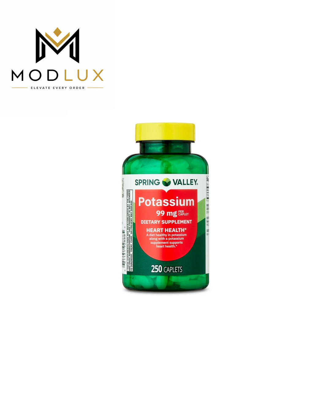 Spring Valley Potassium Caplets 99 mg Heart Health 250 Count
