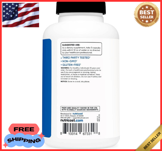 Nitric Oxide Booster 2250Mg, 180 Capsules – 750Mg per Casule, 60 Servings – Glut
