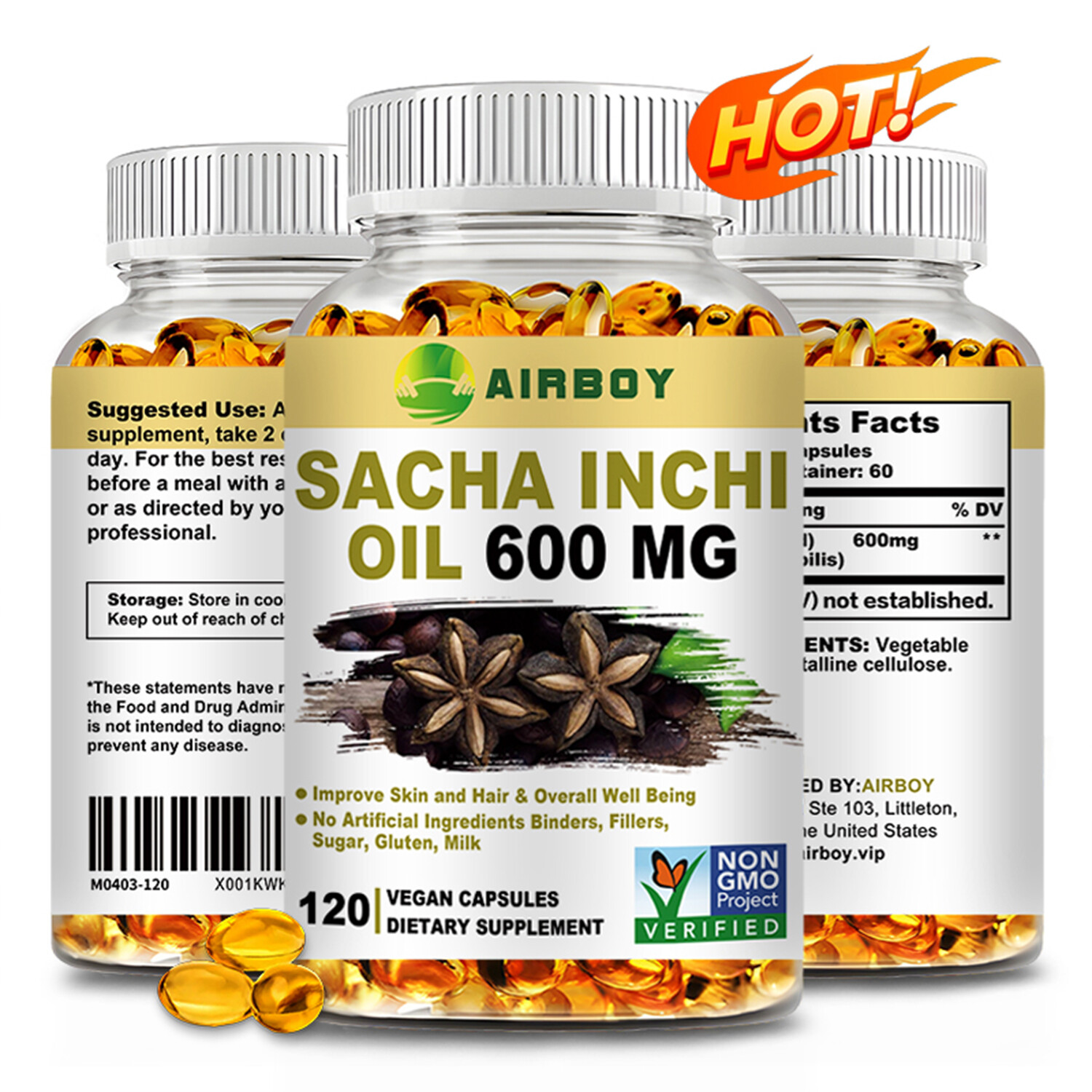 120pcs Sacha Inchi Oil 600mg – for Skin,Hair Health, Antioxidant, Immune Support
