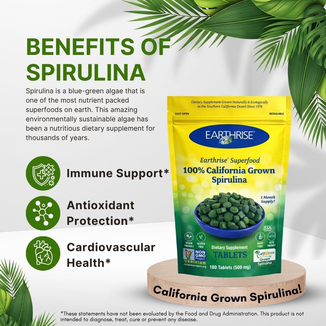100% Pure California Spirulina 500mg Tablets – , Gluten-Free, 360 Count