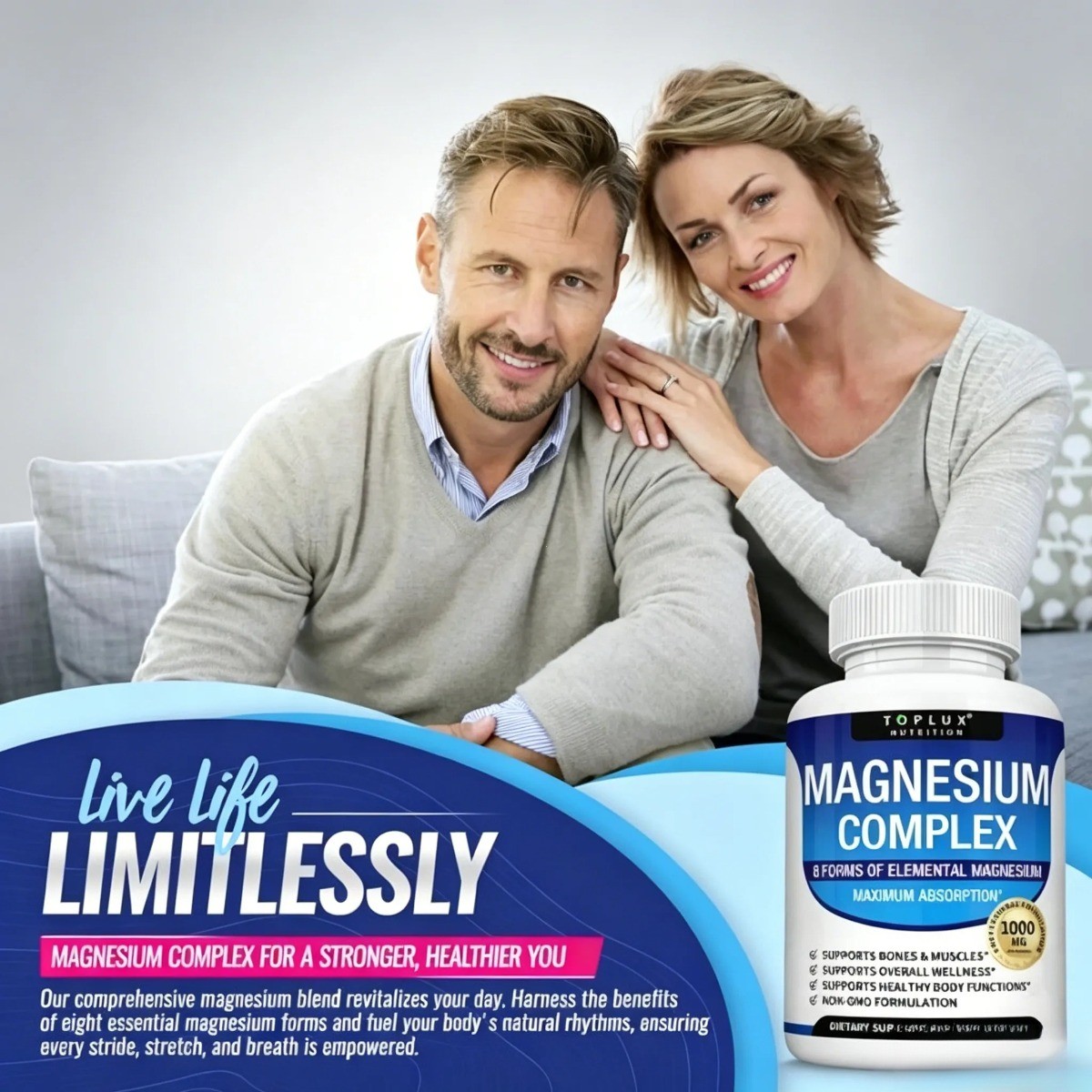 Magnesium Complex 1000mg 8-in-1 Supplement for Sleep, Calm & Cramp 90ct