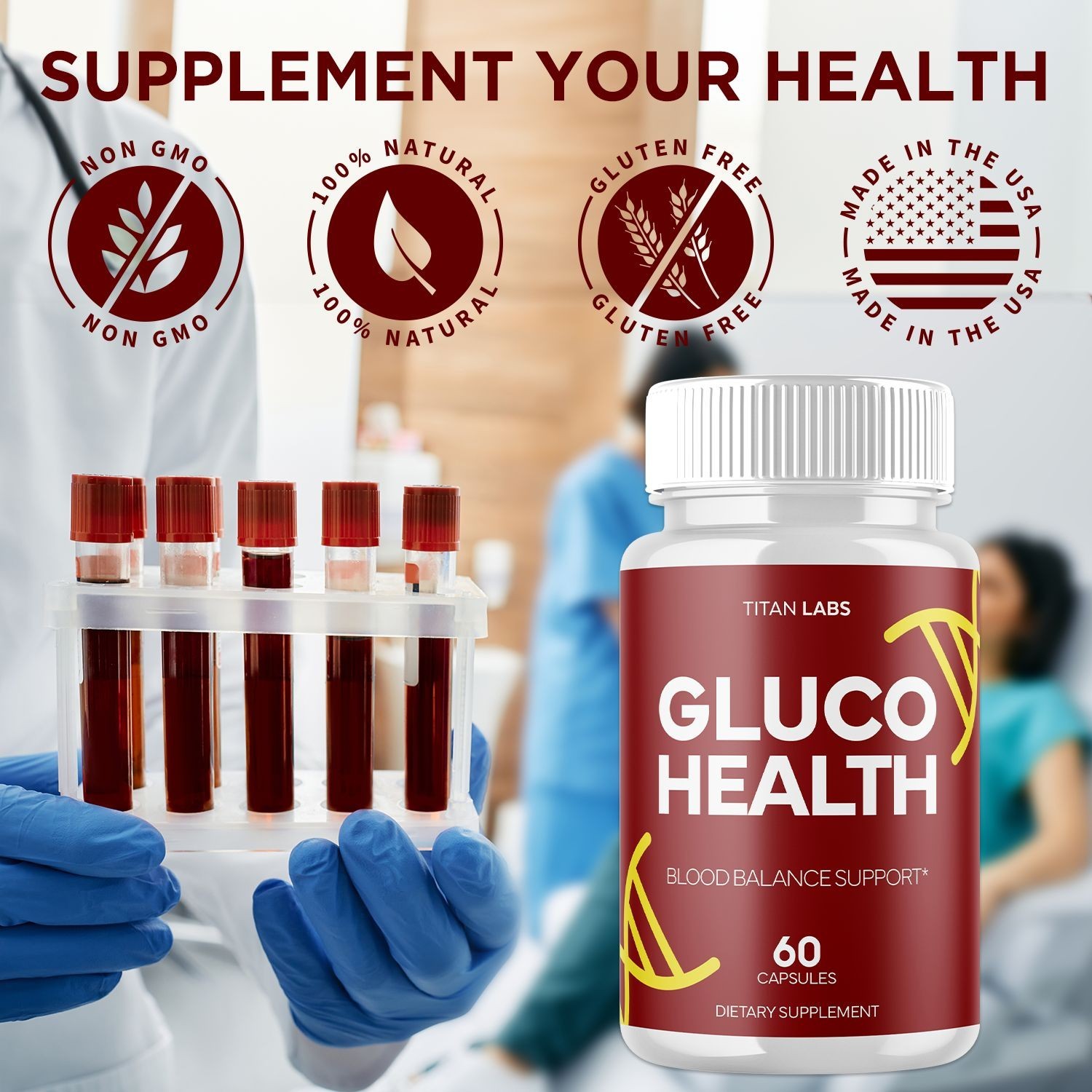 (1 Pack) Gluco Health Advanced Blood Support Supplement GlucoHealth 60 Capsules
