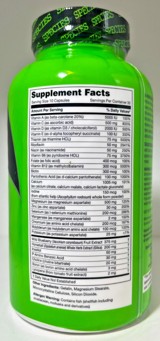 Species Nutrition V-Mineralyze Multi-Vitamin Mineral Formula 300 Capsules New