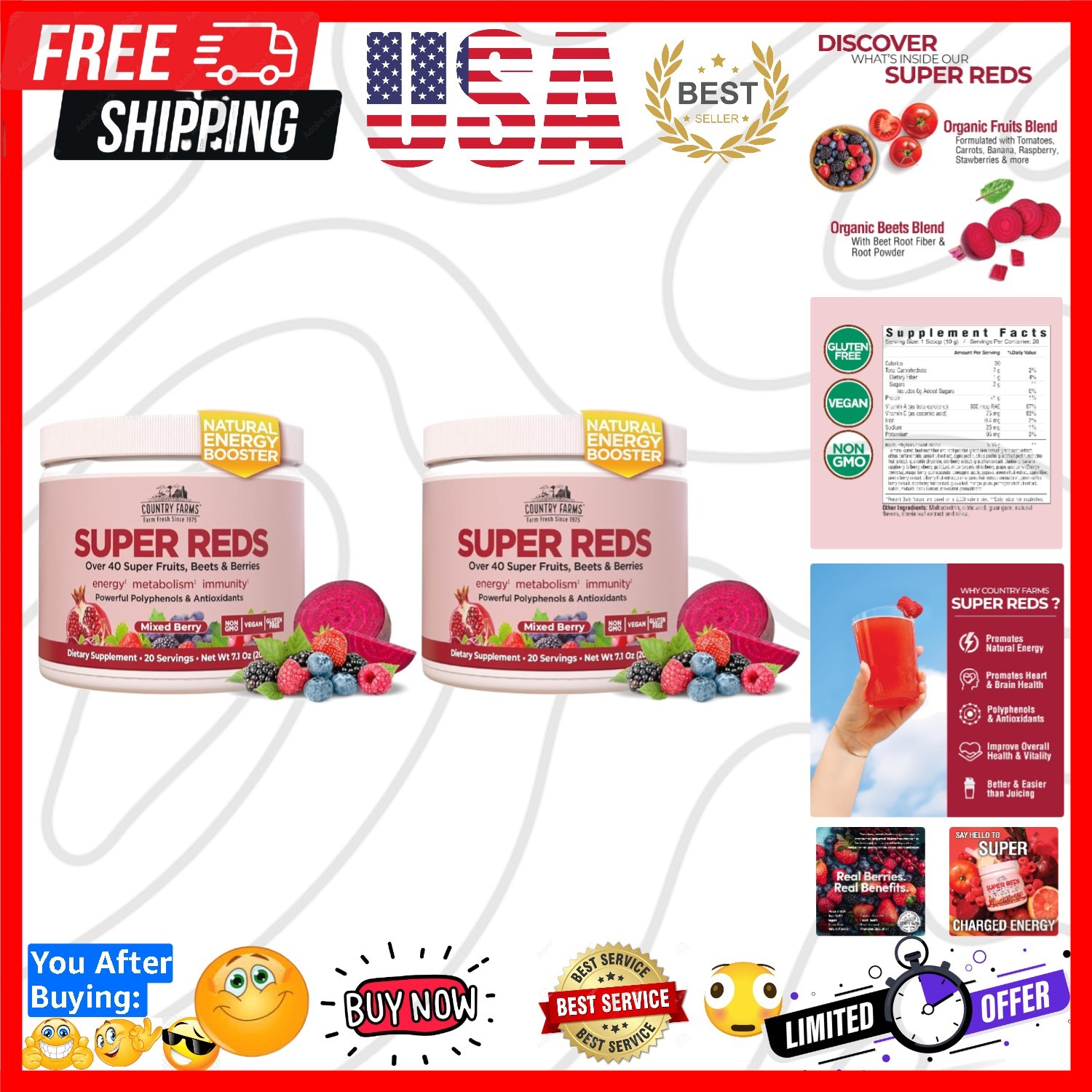 Super Reds,Energizing Polyphenol Superfood,48 Super Fruits and Berries,Powerf…