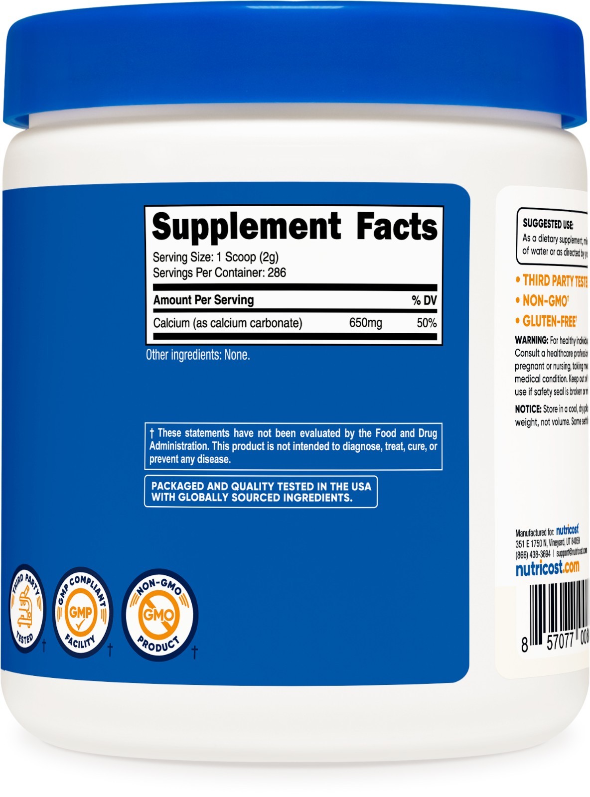 Nutricost Calcium Carbonate Powder 500 Grams – Non-GMO, Gluten Free