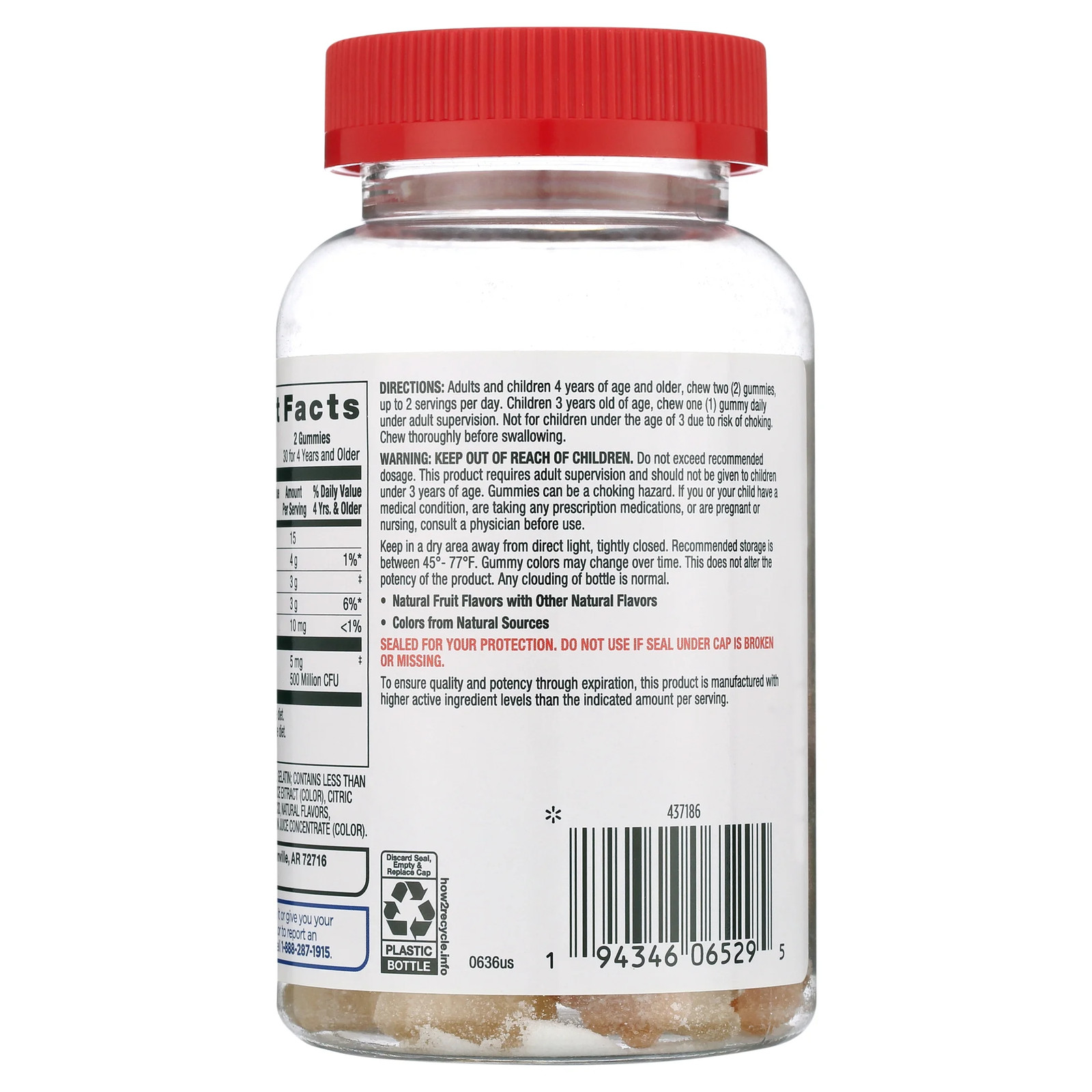 Equate 3-In-1 Daily Dietary Supplement Probiotic Gummies, Natural Fruit Flavors,