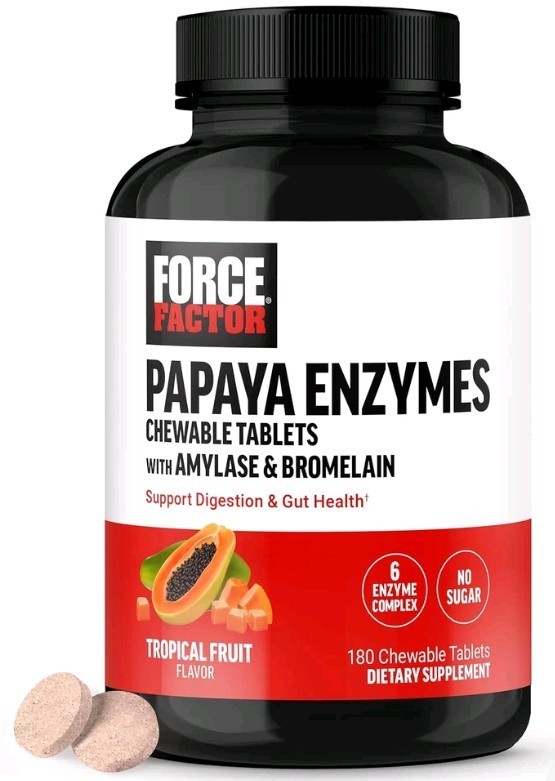 Force Factor Papaya Enzymes Chewable Tablets/180 Tropical Fruit Flavor Tablets
