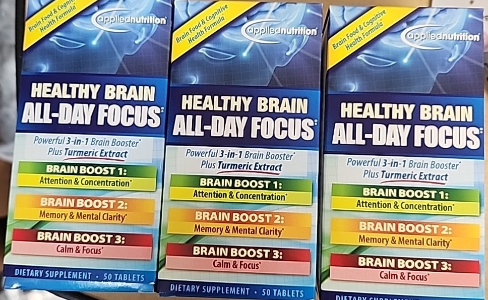 AppliedNutrition Healthy Brain All-Day Focus/3 pack/ 50 Tablets each/150 total