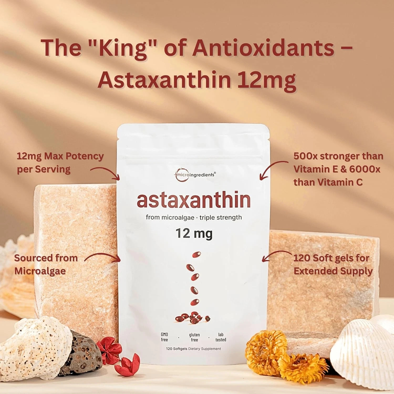 Astaxanthin 12mg Antioxidant Supplements latest Microalgae Eye Joint Skin Health