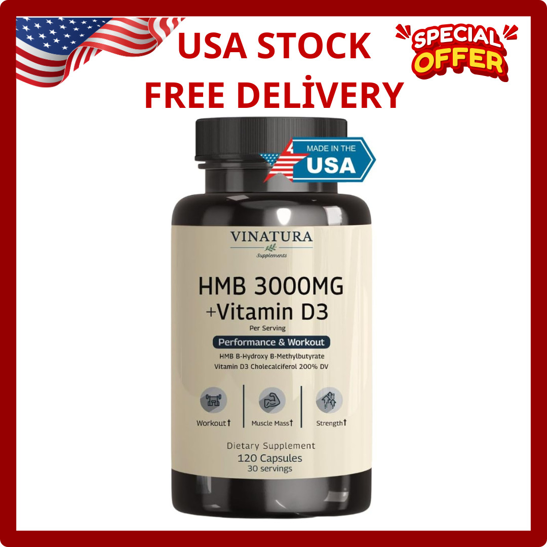HMB 3000Mg and Vitamin D3 Supplement Capsules per Serving *USA Made & Tested* Pr