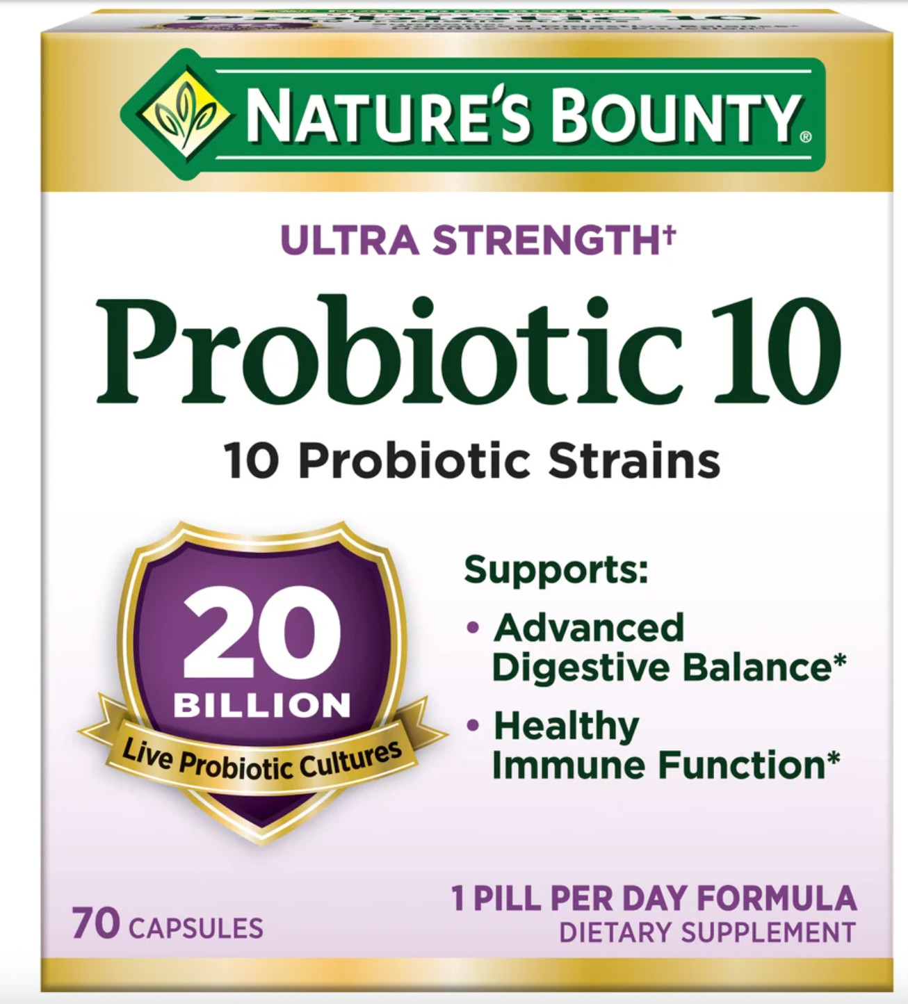 Nature’s Bounty Ultra Strength Probiotic 10, 70 Caps (20 Billion CFU) Exp. 11/27