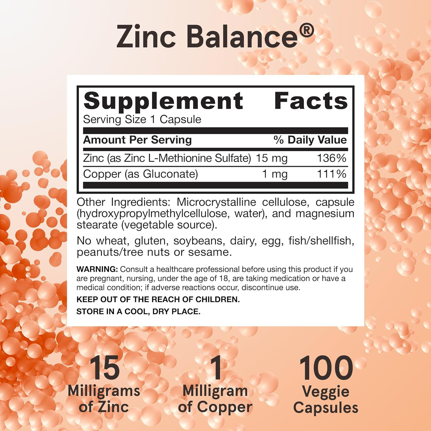 Jarrow Formulas Zinc Balance 15 Mg – 100 Servings (Veggie Caps) – Includes Coppe