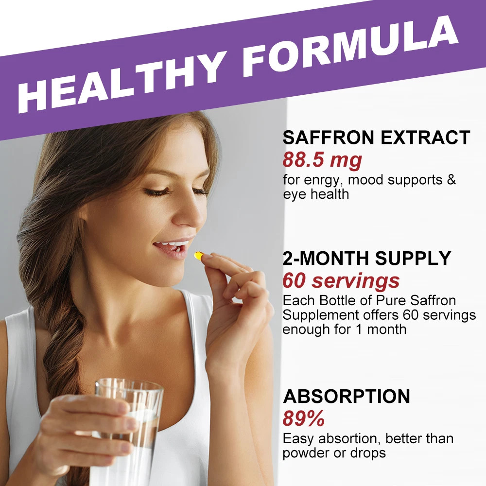 Pure Saffron Extract 120 Capsules Mood Enhancement & Antioxidant Support USA