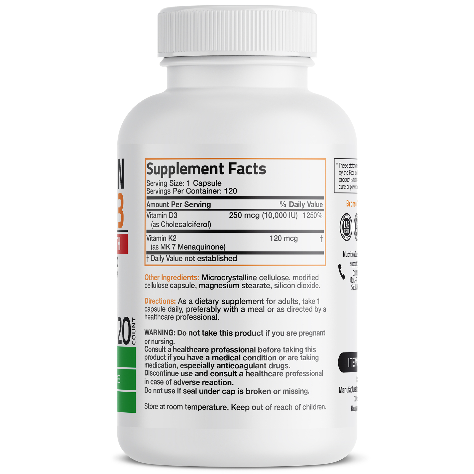 Vitamin K2 (MK7) + D3 Extra Strength Bone & Heart Health Non GMO, 120 Capsules