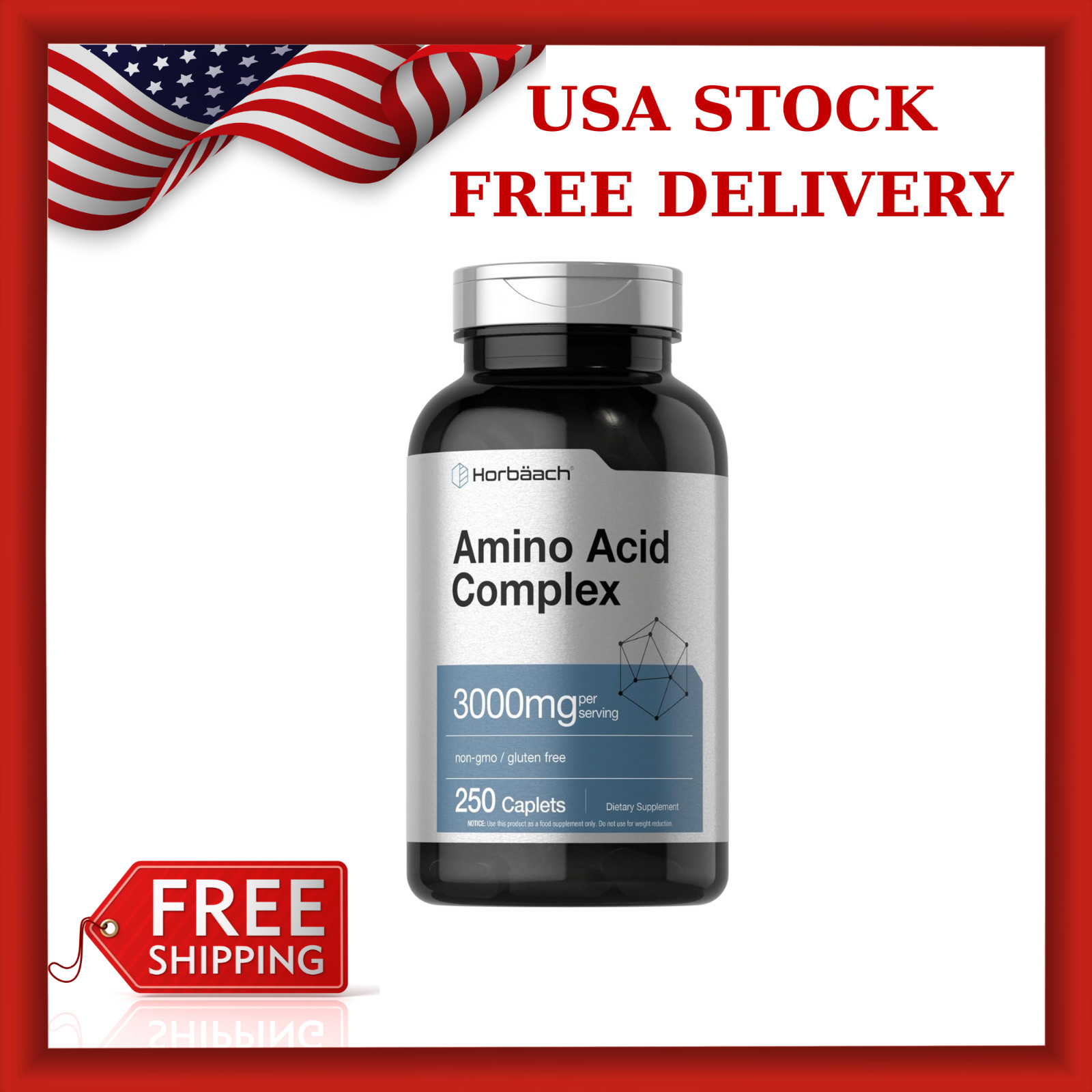 Amino Acid Complex 3000Mg | 360 Caplets | Non-Gmo, Gluten Free Amino Acids Supp